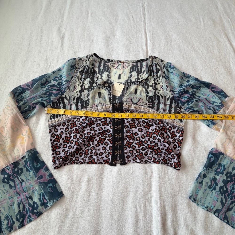 Free People Lavender Sky Combo Mixed Print Hook Eye Crop Boho Top Women's XL - Picture 8 of 9